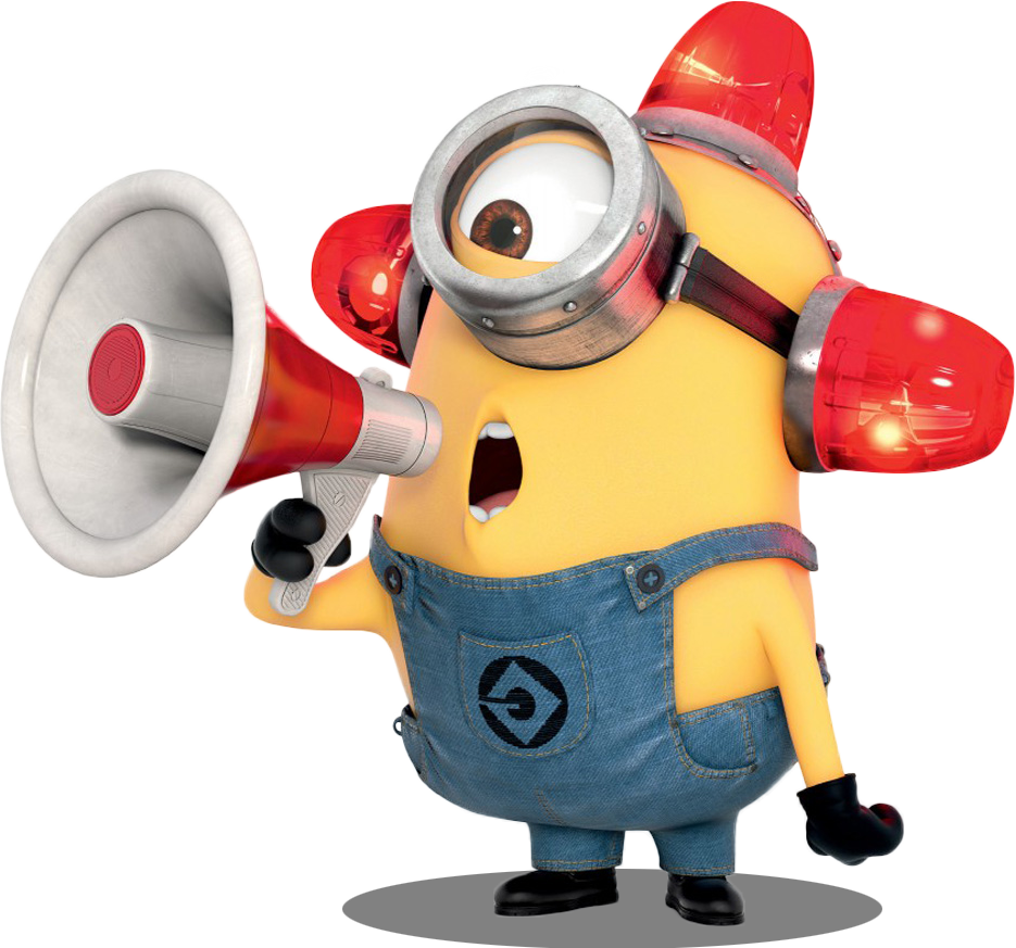 a minion shouting in a loudspeaker
