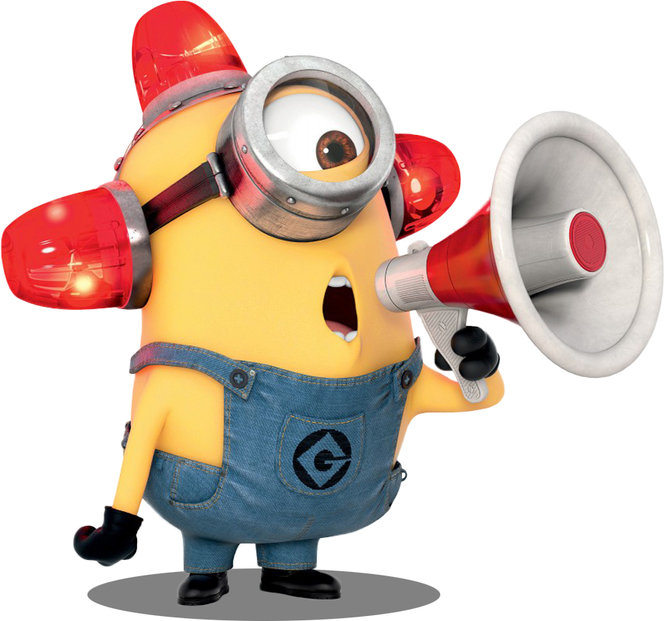 a minion shouting in a loudspeaker